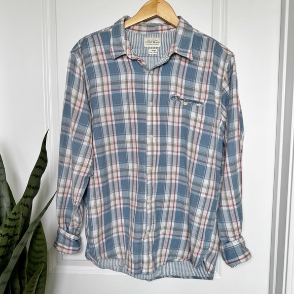Lucky Brand Tops - Lucky Brand Womens Gauzy Button Up Shirt Size Large Blue White Plaid Long Sleeve